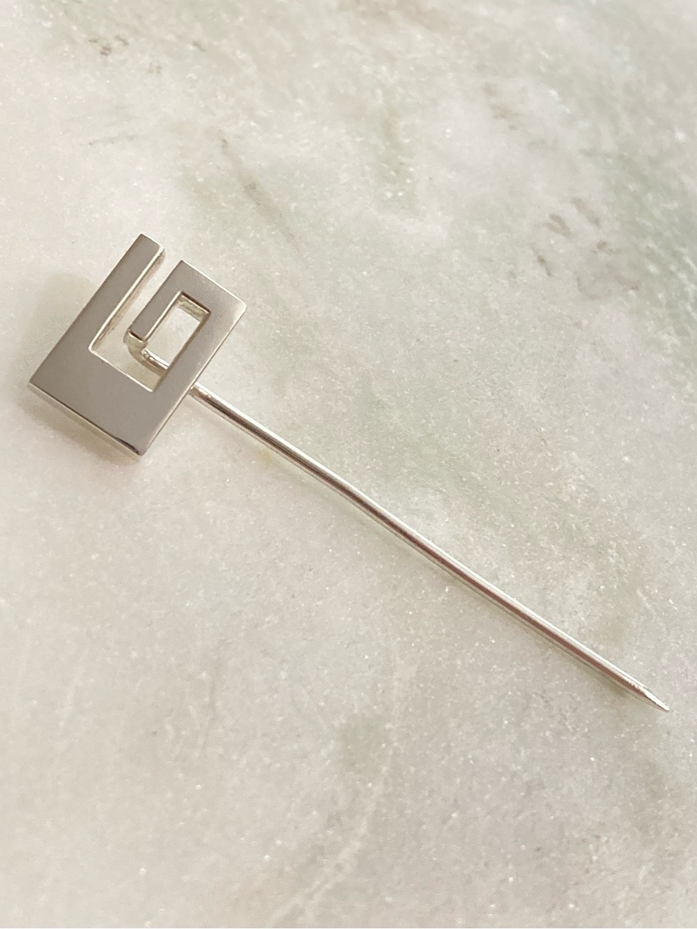 Gucci 925 Sterling Silver Logo Stick Lapel Pin Brooch Unisex